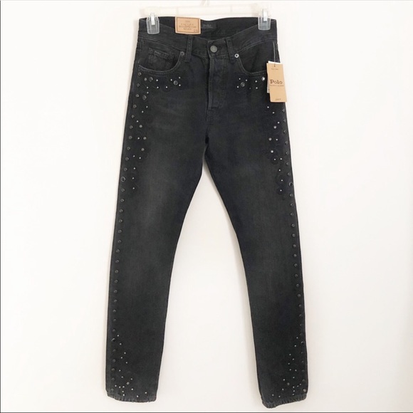 Polo Ralph Lauren Callen Studded High Rise Slim Jeans Black Sz 24 - Picture 3 of 13